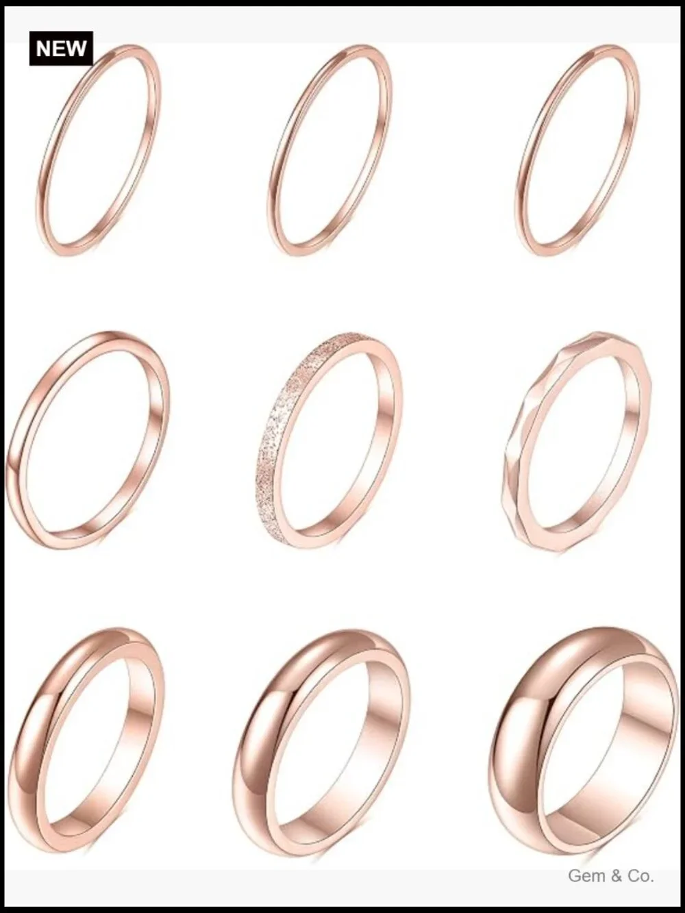 9Pcs Stackable Eternity Ring Set Stainless Steel Band Engagement Wedding Ring